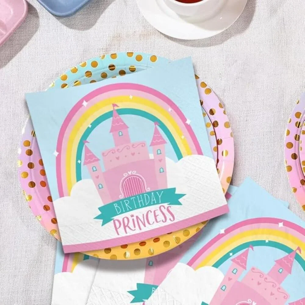 Princess Castle Birthday Napkins - 5" x 5" | Multicolor | 16 Pcs. - Picture 2 of 5